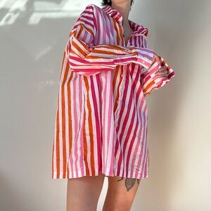 Beach Riot Pink and Orange Striped Button Down Shirt